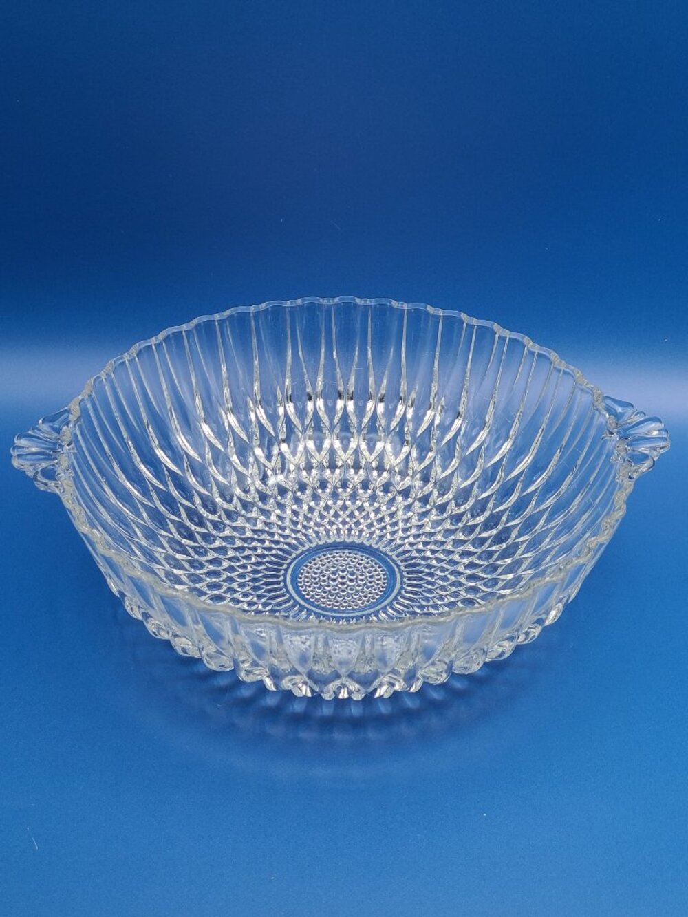 Anchor Hocking Vintage Teardrop Hobnail Handled Serving Bowl 8" Diam